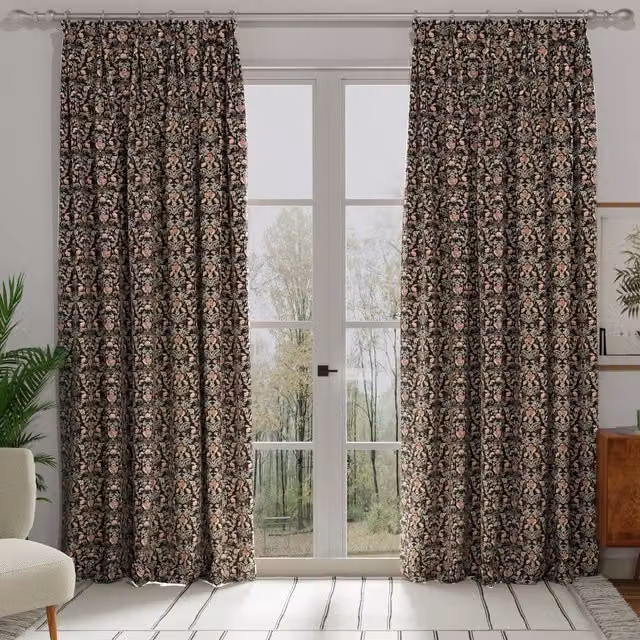 ANTE DECOR Skoll Made to Measure Blackout Curtain in Black and Pink Floral Cotton