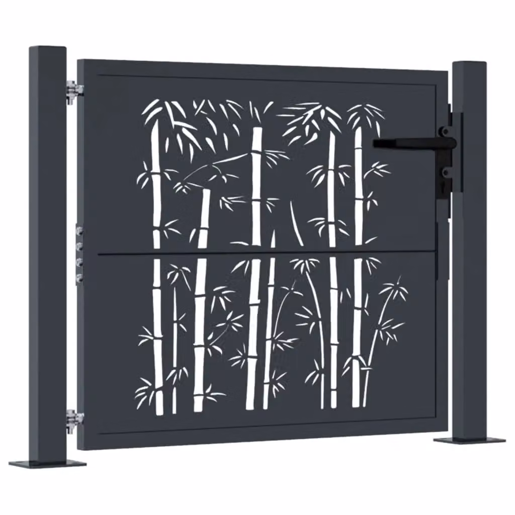 Berkfield Anthracite Steel Garden Gate with Bamboo Design, W: 80 cm, H: 105 cm – 2