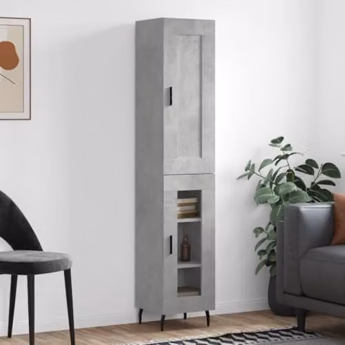 vidaXL Modern Highboard in Concrete Grey with Glass Doors, W/D/H: 34.5 x 34 x 180 cm – 1