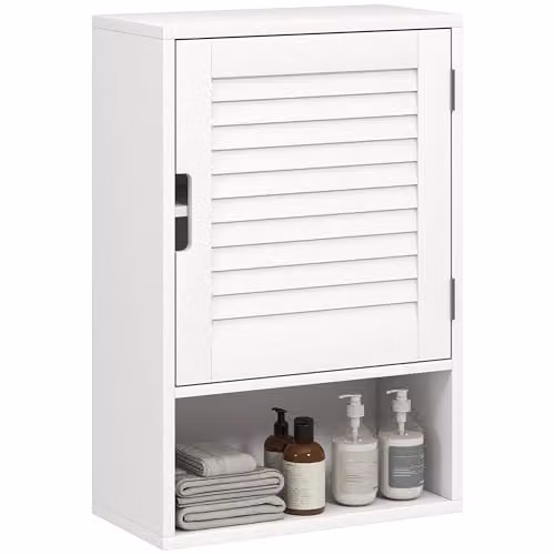 HOMCOM Modern White Wall Mounted Bathroom Cabinet with Roll Shutter and Internal Shelves W: 40 cm, D: 20 cm, H: 60 cm – 1