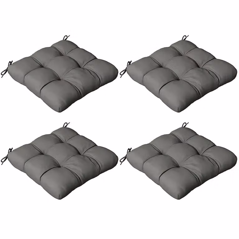 OUTSUNNY Set of 4 Water Repellent Grey Outdoor Square Seat Cushions with Ties