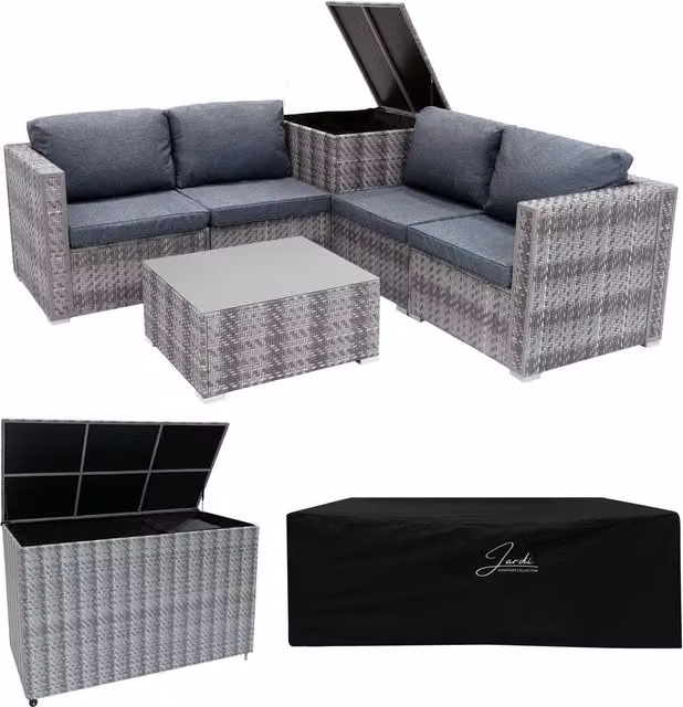 Jardi Modern Grey Rattan Garden Furniture Set with 4 Storage Boxes