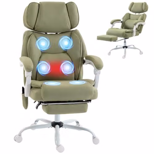 HOMCOM Modern Green Synthetic Leather Task Chair with Headrest and Armrests