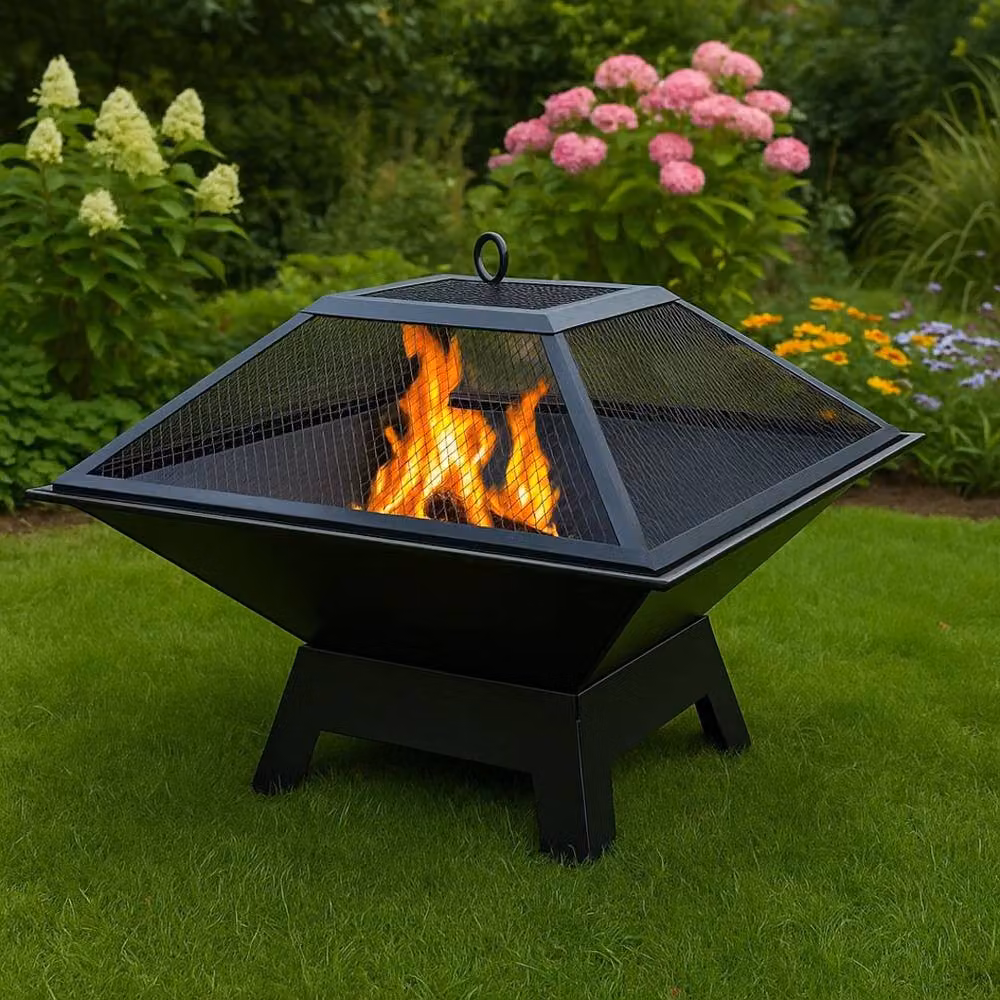 VOGREX Square Steel Wood Burning Fire Pit Garden Brazier in Black W/D/H: 45 x 45 x 34.5 cm – 3