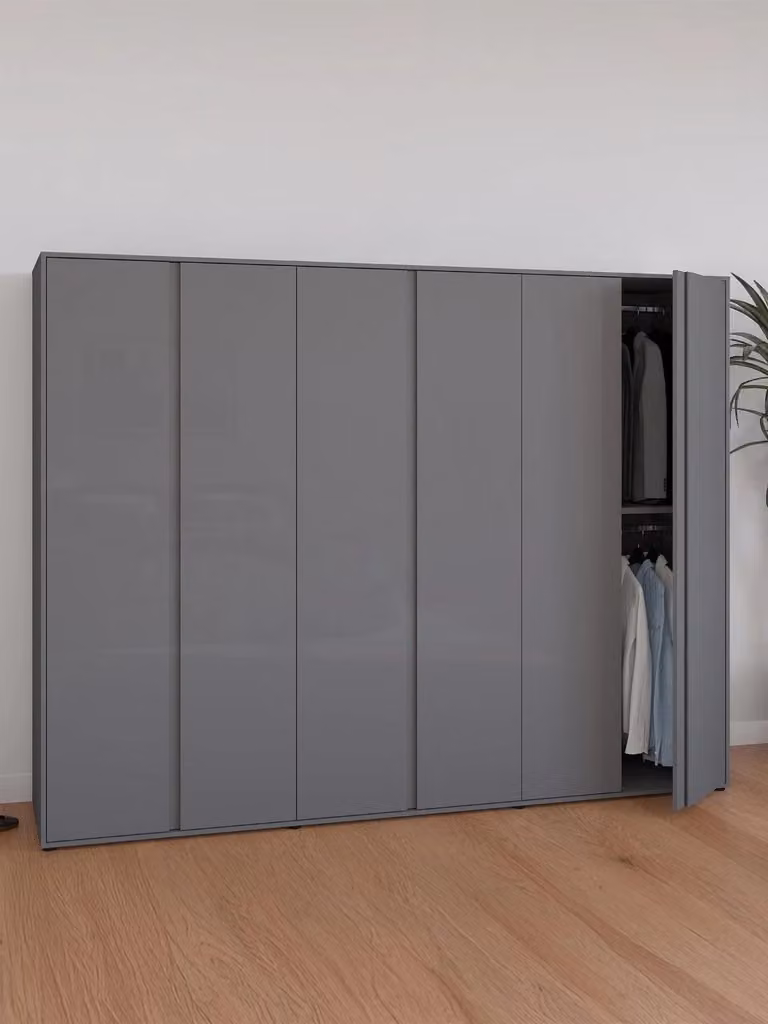 Layton Grey 6 Door Glossy Wardrobe in White and Grey with Mirrors