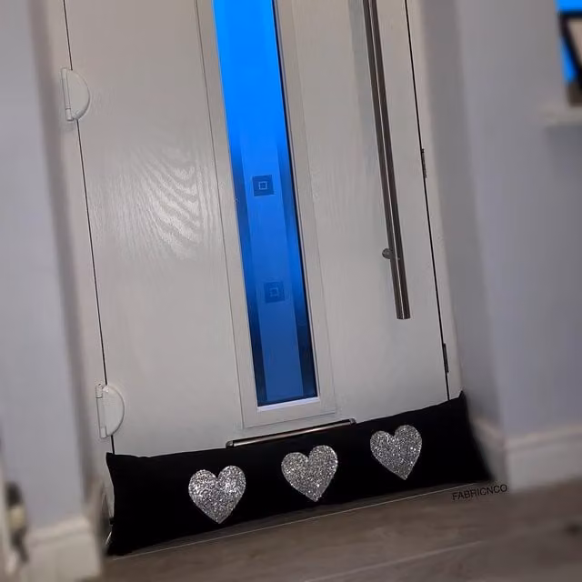 FABRICNCO Black Plush Love Heart Glitter Draught Excluder