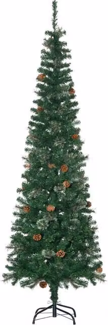 HOMCOM Slim Artificial Christmas Tree with Realistic Branches, 556 Tips and 27 Pine Cones, Green, Height: 198 cm