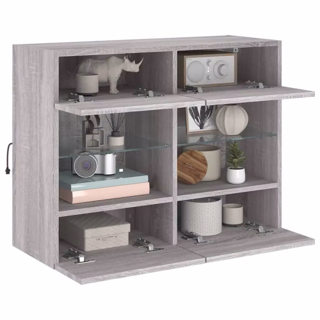 Berkfield Home Modern Wall Mounted TV Cabinet with Integrated LED Lights and Internal Shelves in Grey Sonoma, W: 78.5 cm, D: 30 cm, H: 60.5 cm – 3