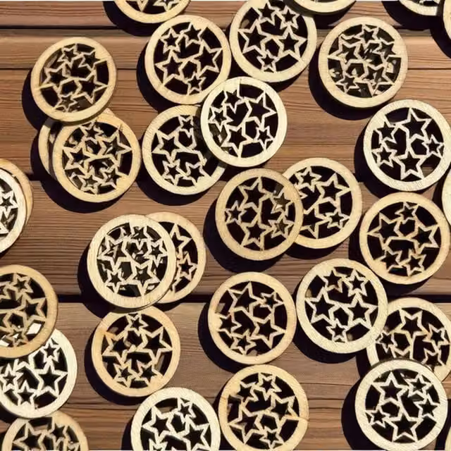 Syntego Pack of 50 Decorative Rustic Wooden Star Cutout Confetti Embellishments in Brown