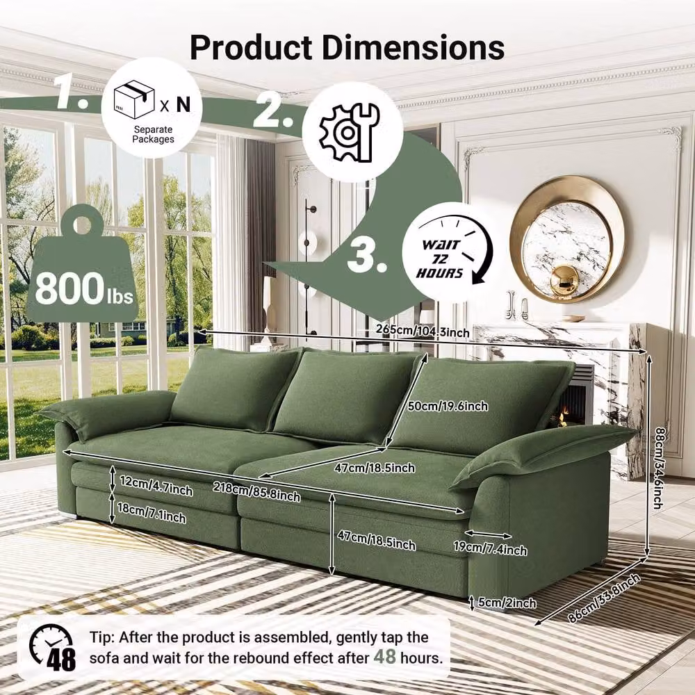 Dprodo Green Chenille Sofa Sleeper with Deep Seats and Solid Wood Frame – 2