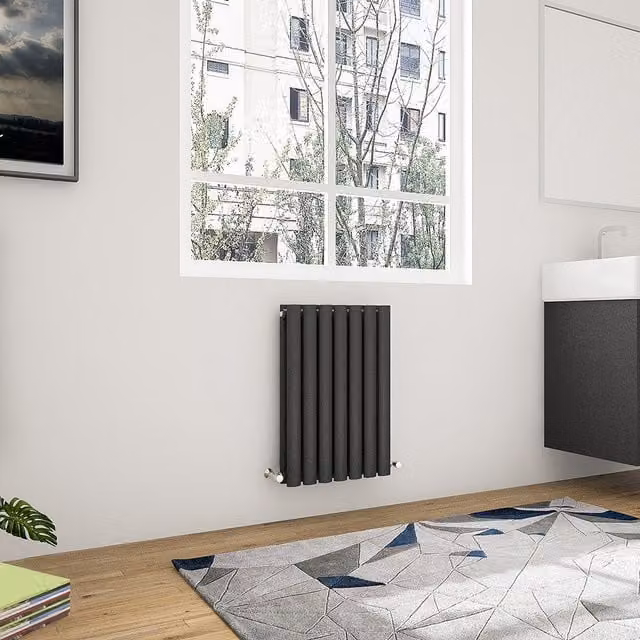 AicaBathroom Horizontal Oval Column Radiator in Black Steel, W: 41.3 cm