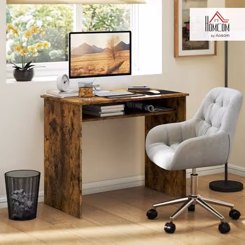 HOMCOM Modern Computer Desk for Home Office, Brown, W: 90 cm, D: 50 cm, H: 74 cm – 2