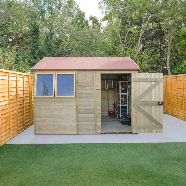 Forest Garden Timberdale Pressure Treated Reverse Apex Shed in Brown and Yellow Wood