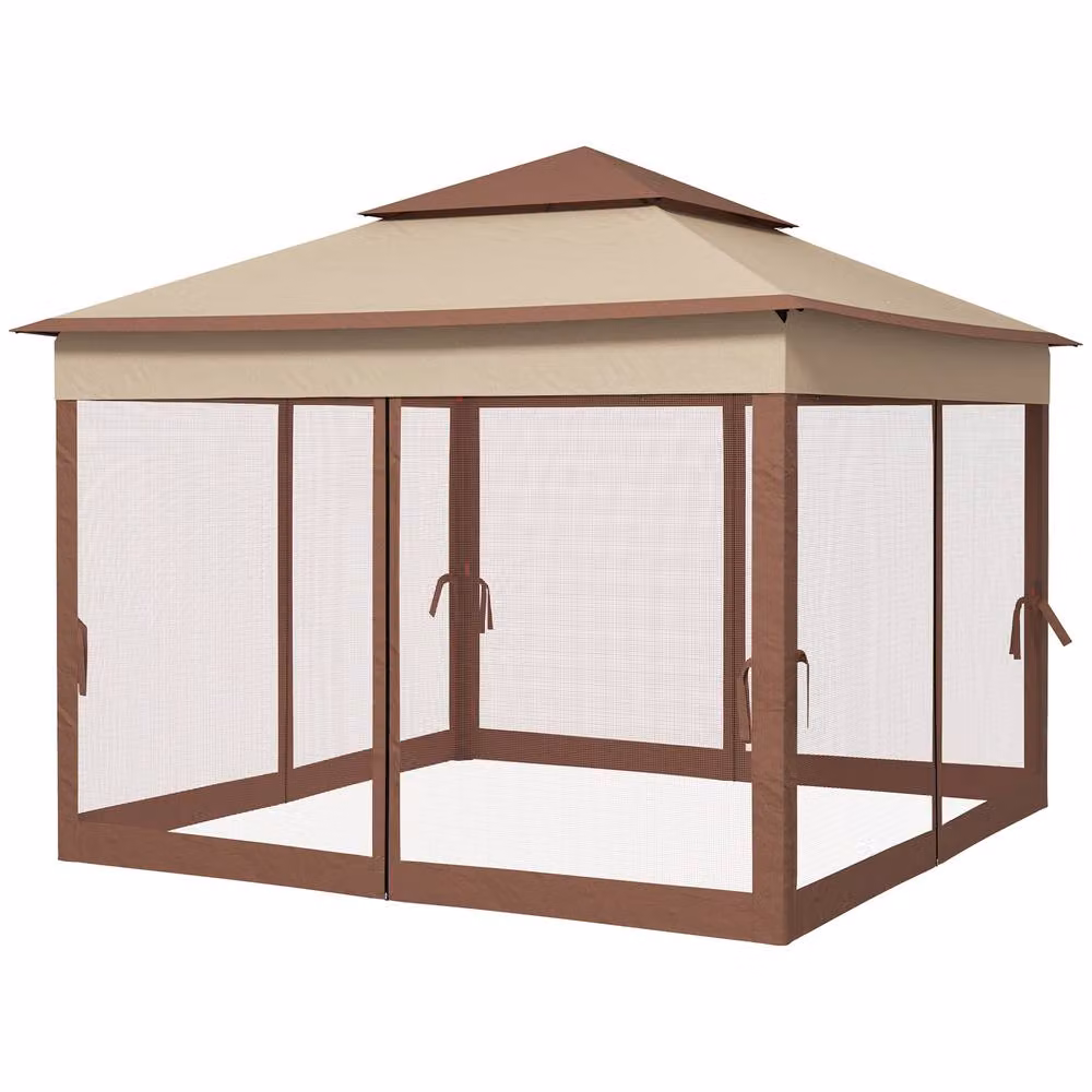 Rolipo Pop Up Gazebo Double Roof with Netting, Beige, W: 300 cm, D: 300 cm, H: 270 cm – 2