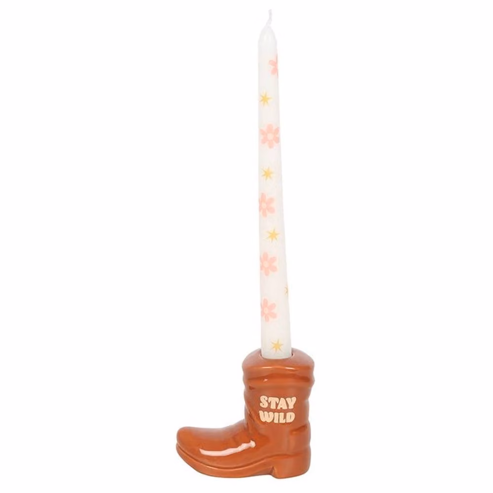 Uniqueful Brown and White Ceramic Cowboy Boot Taper Candle Holder – 2