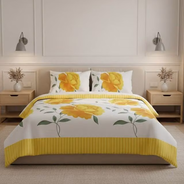 Snug City Reversible Floral Duvet Set and Pillowcase in Yellow, Single