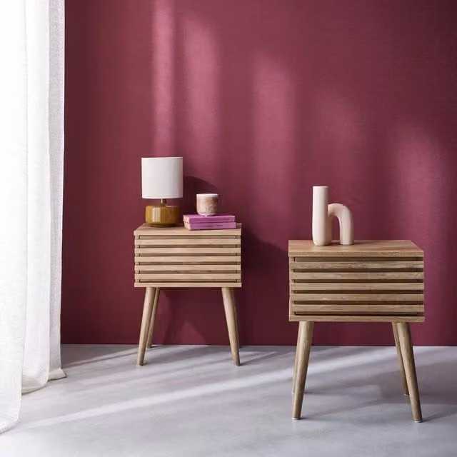 sweeek Pair of Scandi-style Bedside Tables with Grooved Wood Effect in Light Brown, W/D/H: 40 x 29 x 50.5 cm – 1