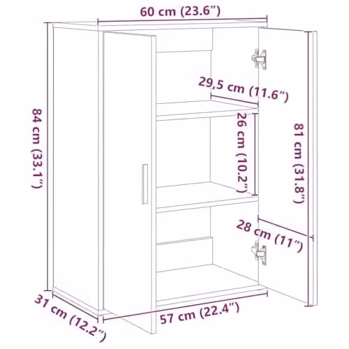 vidaXL Set of 2 Modern Grey Sonoma Sideboards in Engineered Wood W/D/H: 60 x 31 x 84 cm – 2