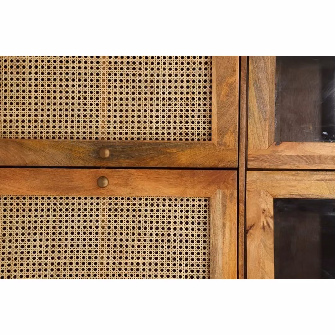 Jaipur Furniture Ltd Nyack Almiraha Cabinet in Light Brown Mango Wood and Iron with Natural Rattan and Glass Doors, W/D/H: 86 x 45 x 185 cm – 3