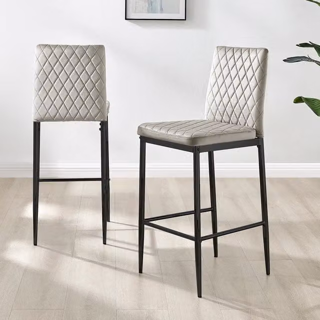 FurnitureboxUK Set of 2 Modern Milan Velvet Bar Stools with Black Legs - Beige