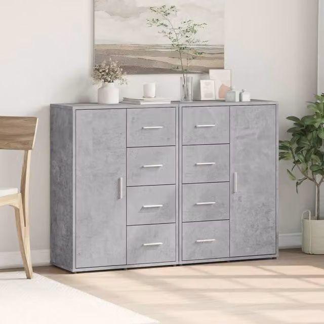 Berkfield Home Set of 2 Sideboards in Concrete Grey, W/D/H: 60 x 31 x 84 cm