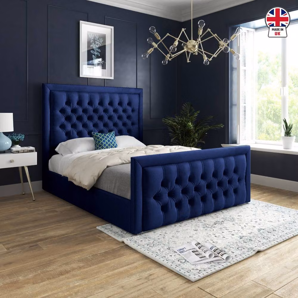 KDMD Swanscombe Modern Upholstered Velvet Designer Bed Frame in Blue, W/D/H: 120 x 137 x 128 cm – 3