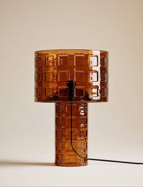 M&S Double Layer Shade Table Lamp with Brown Glass Base