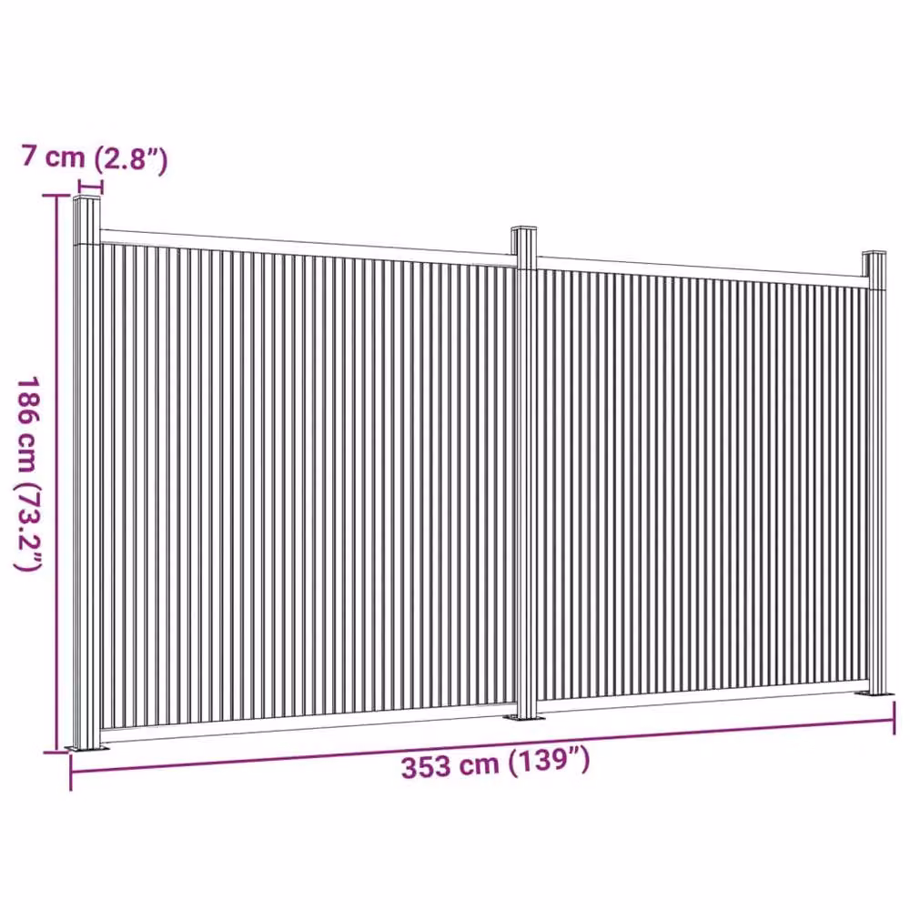 Berkfield Home Brown WPC and Aluminium Opaque Fence Panel, W: 353 cm, H: 186 cm – 4