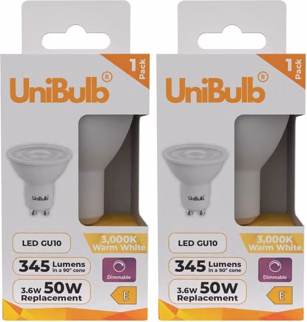 UniBulb LED GU10 Dimmable Spotlight Bulb, 3.6W (Replaces 50W), 3000K Warm White