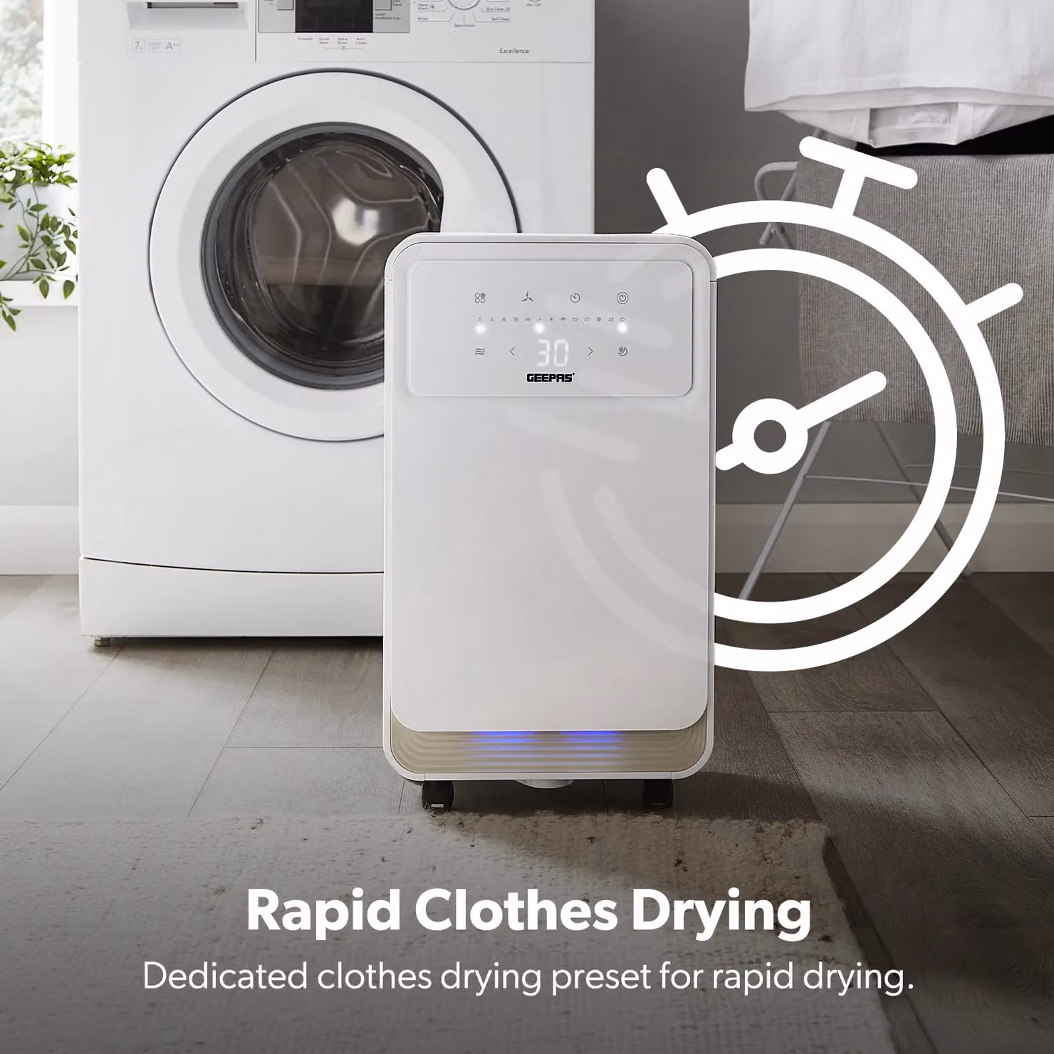 Geepas 12L Dehumidifier in White with 2L Tank, Digital Display, 24H Timer and Continuous Drainage – 2