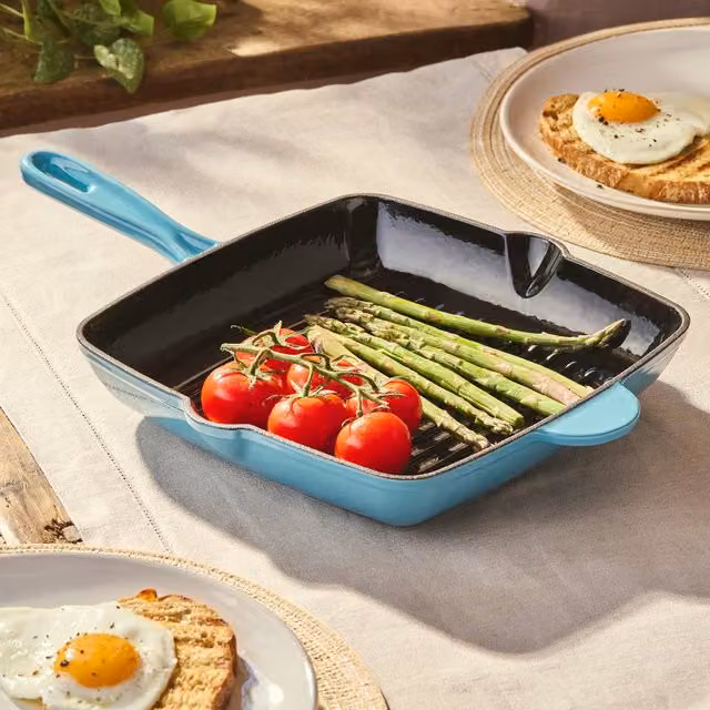 Cooks Professional 26cm Square Enamelled Cast Iron Grill Pan in Petrol – 1