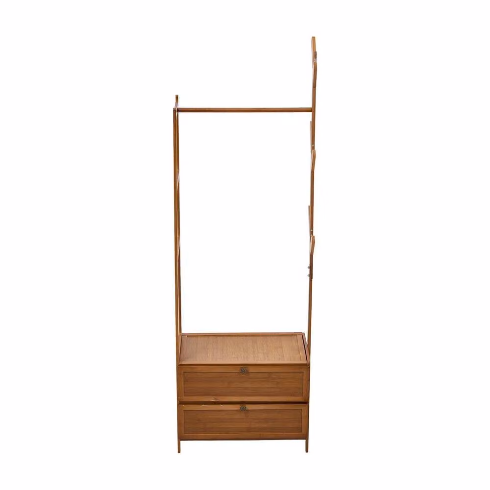 FORGEVIO Brown Wooden Garment Clothes Rack with Hanging Rod and Dual Hook Matrix, W/D/H: 50 x 30 x 138 cm – 3