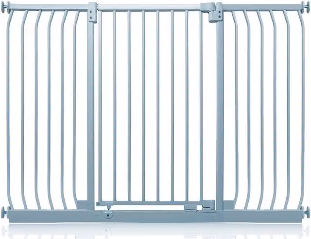 Safetots Extra Tall Elite Pressure Baby Gate in Matt Grey, Extendable Swing Door, Width: 143 cm - 152 cm