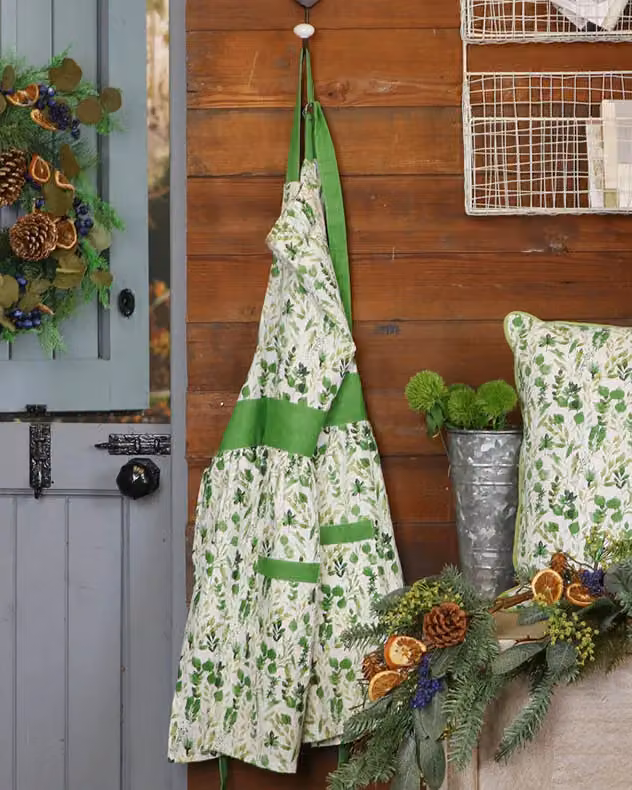 Dibor Vintage Style Leaf Print Adult Cotton Kitchen and BBQ Apron in Green and White – 2