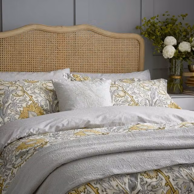 Morris & Co Pink & Rose Kingsize Cotton Percale Duvet Cover and Pillowcase Set, Grey, W: 180 cm, L: 200 cm