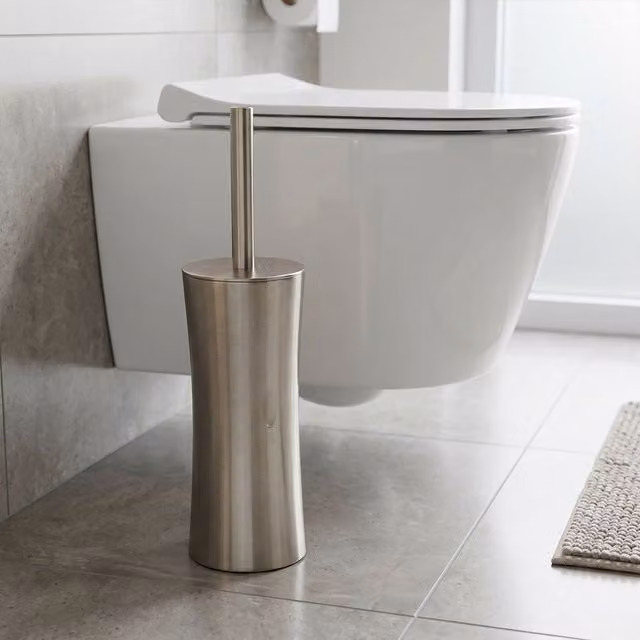 Orsina Stainless Steel Toilet Brush Set in Silver and White, H 38 cm x W 10 cm x D 10 cm – 2