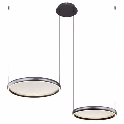 Globo Lighting Briggs LED Ring Pendant Lamp, Black, Dimmable with Remote Control, H 150 cm – 1