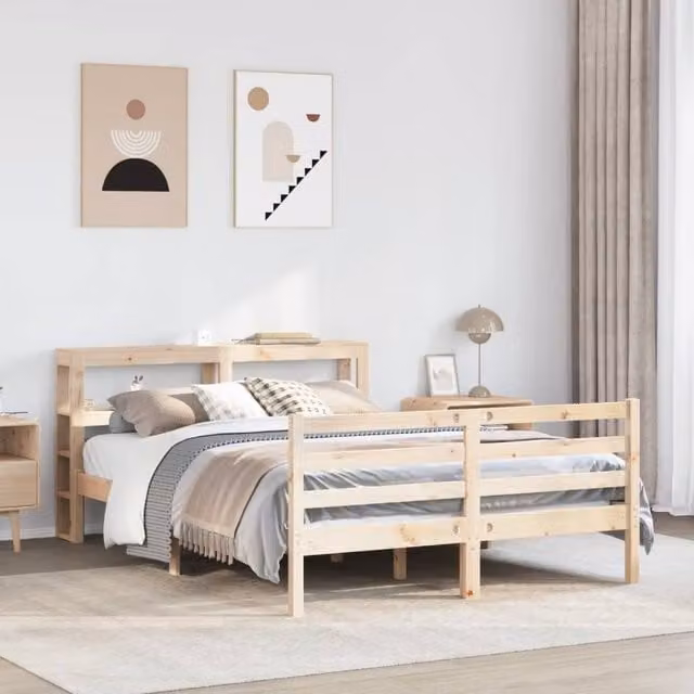 Berkfield Home Rustic Solid Wood Pine Bed Frame in Brown, W/D/H: 140 x 200 cm