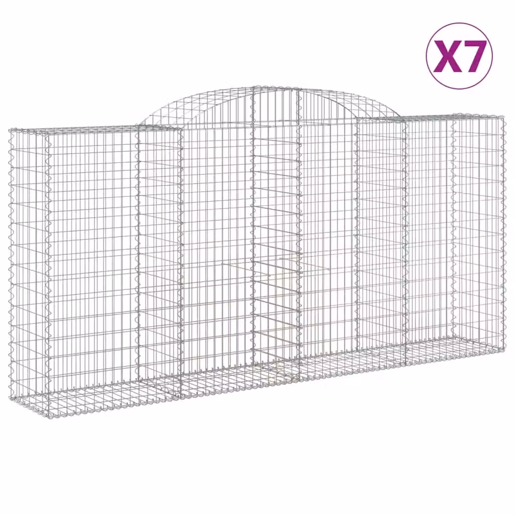 Berkfield Home Arched Gabion Baskets, 7 Piece Set, Silver Galvanised Steel, W: 300 cm, D: 50 cm, H: 140-160 cm – 2