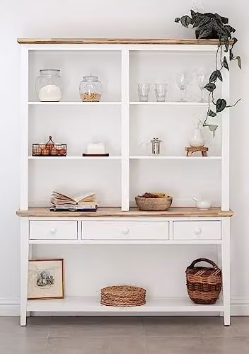 Statement Furniture Florence White Console Table and Hutch with Internal Drawers and Shelves, H 191.0 x W 59.0 x D 32.5 cm – 1