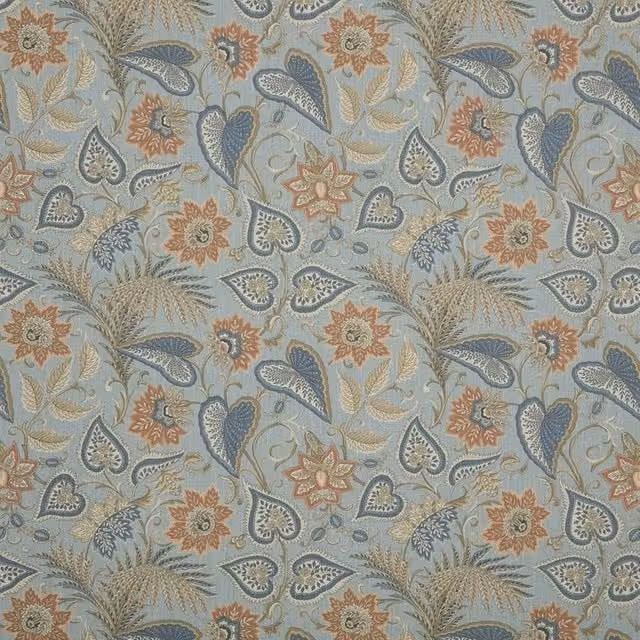iLiv Silk Road Floral Cotton Fabric in Blue Haze