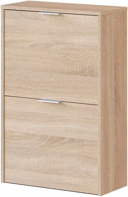 CALICOSY Shoe Cabinet with 2 Drop-Down Doors in Brown, W: 50 cm, H: 76 cm, D: 22 cm – 1