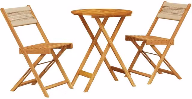 Berkfield Home 3 Piece Bistro Set in Beige Polypropylene and Acacia Wood – 1