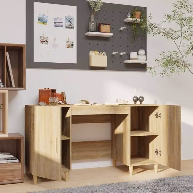 Berkfield Home Sonoma Oak Writing Desk in Brown, W/D/H: 140 x 50 x 75 cm