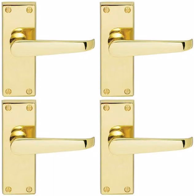 Loops 4x Straight Victorian Lever Handles with Rectangular Latch Backplate in Polished Brass