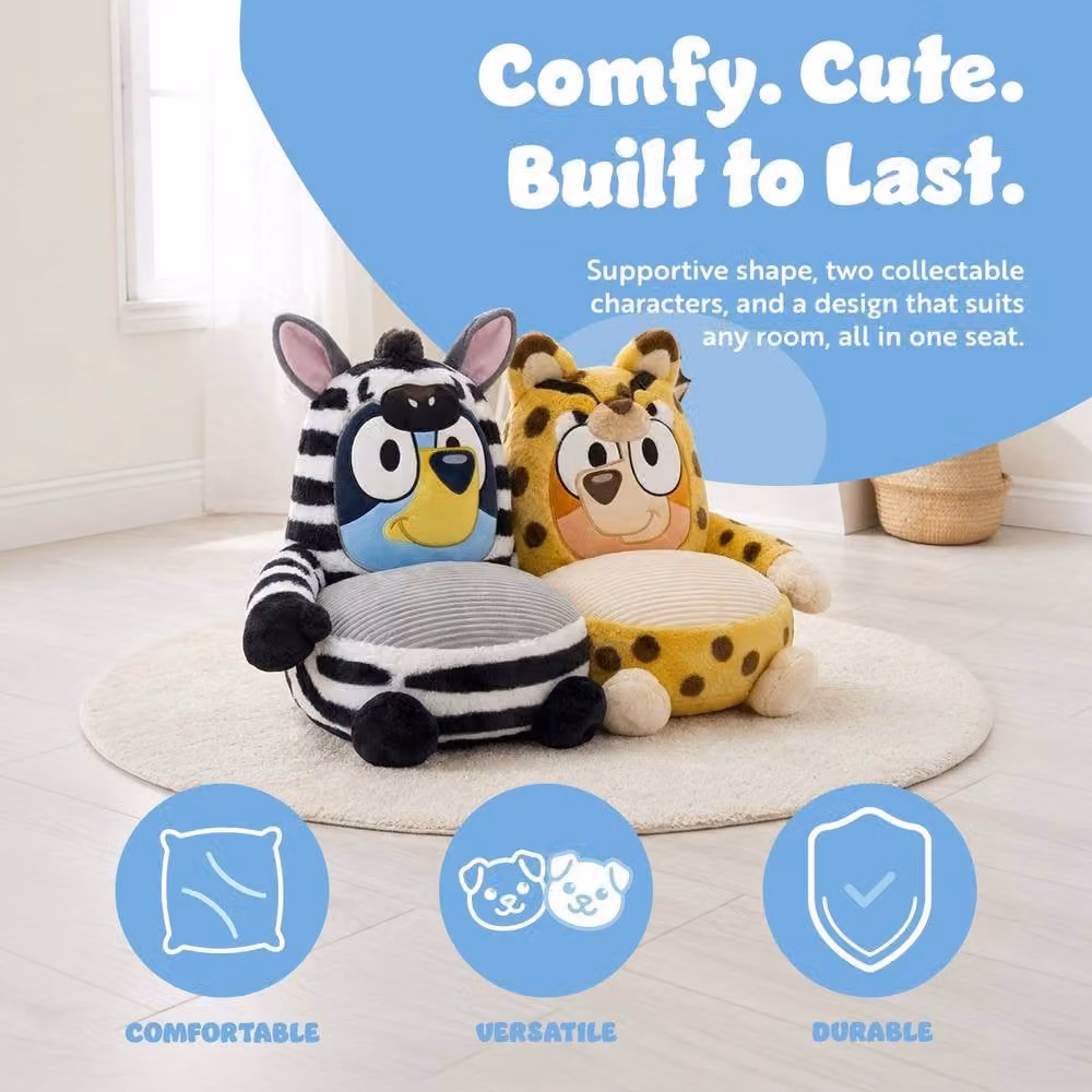 Bluey Animal Print Plush Kids Sofa Chair in Blue and Multicolour – 2