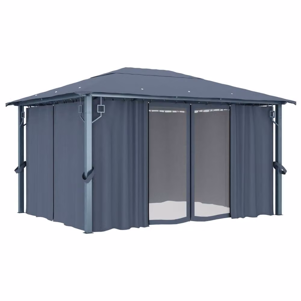 Berkfield Home Anthracite Aluminium Gazebo with Black Curtains, W: 400 cm, D: 300 cm, H: 300 cm