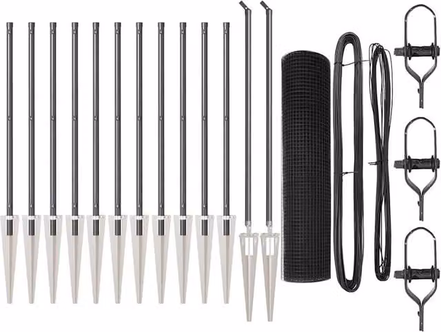 Berkfield Home Grey Steel Welded Wire Fence with 13 Round Spike Posts, W: 0.6 m, L: 25 m