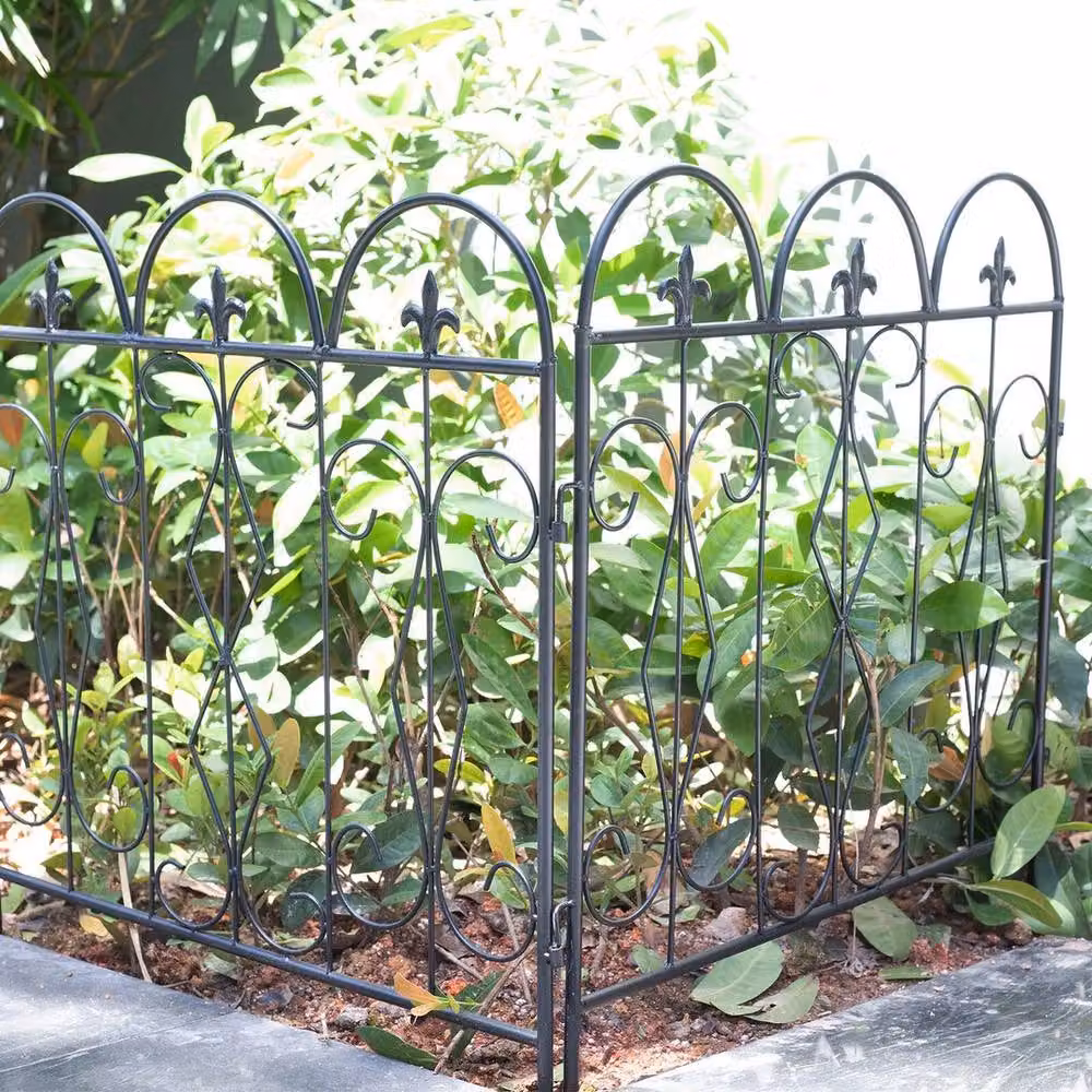 KORVIXA 5-Piece Steel Interlocking Decorative Garden Fence in Black, W/H: 100 x 100 cm – 2