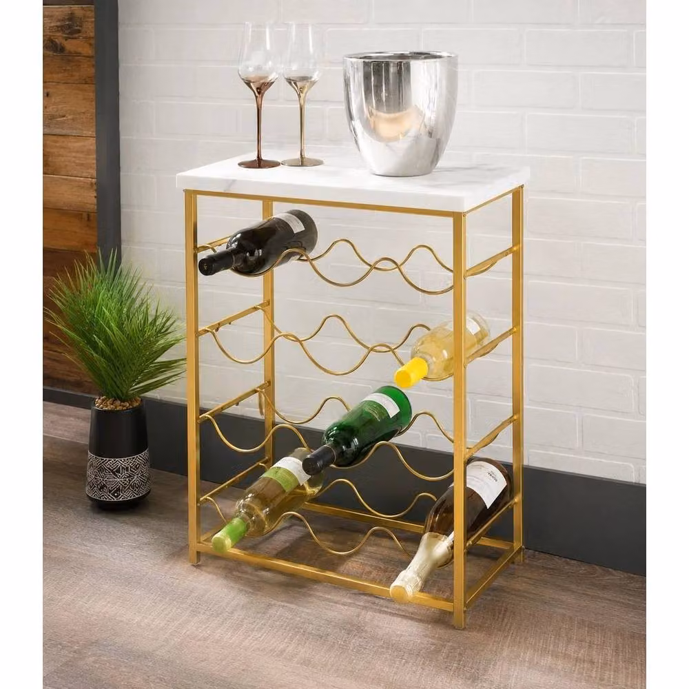 FORGEVIO Gold Metal Freestanding 12 Bottle Wine Rack – 3